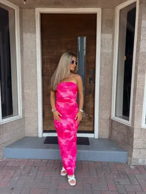 "Weekend In Jupiter" Pink Strapless Maxi Bodycon Dress