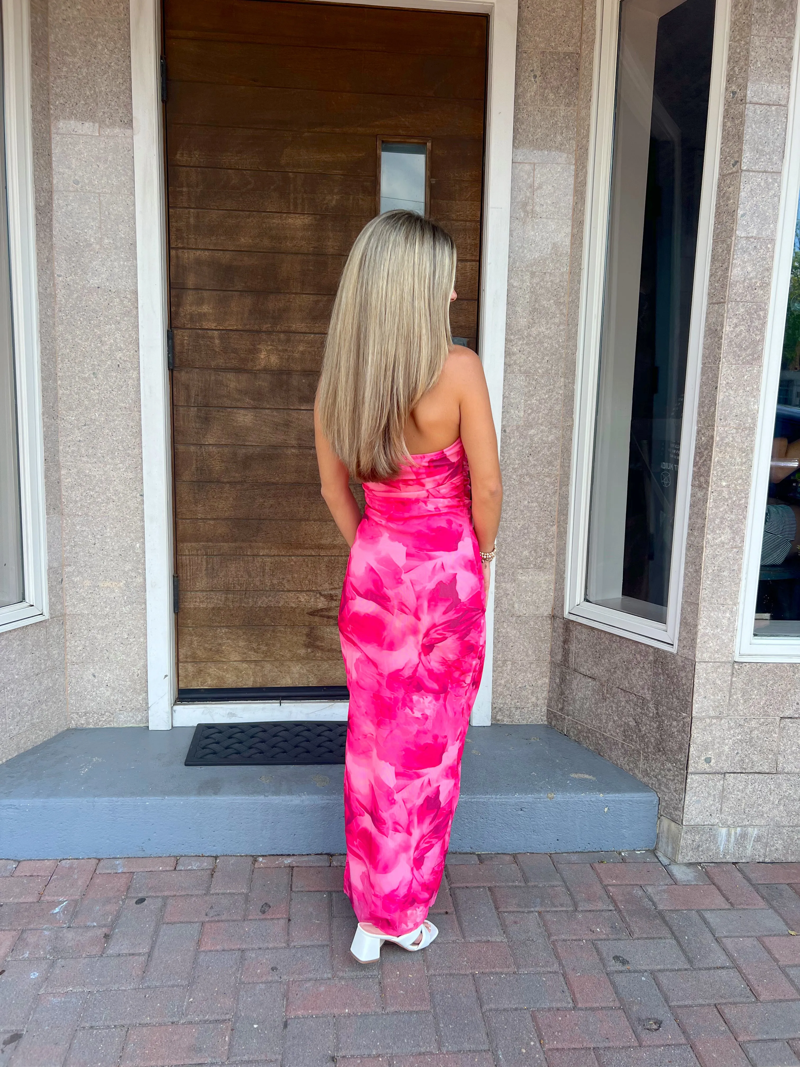 "Weekend In Jupiter" Pink Strapless Maxi Bodycon Dress