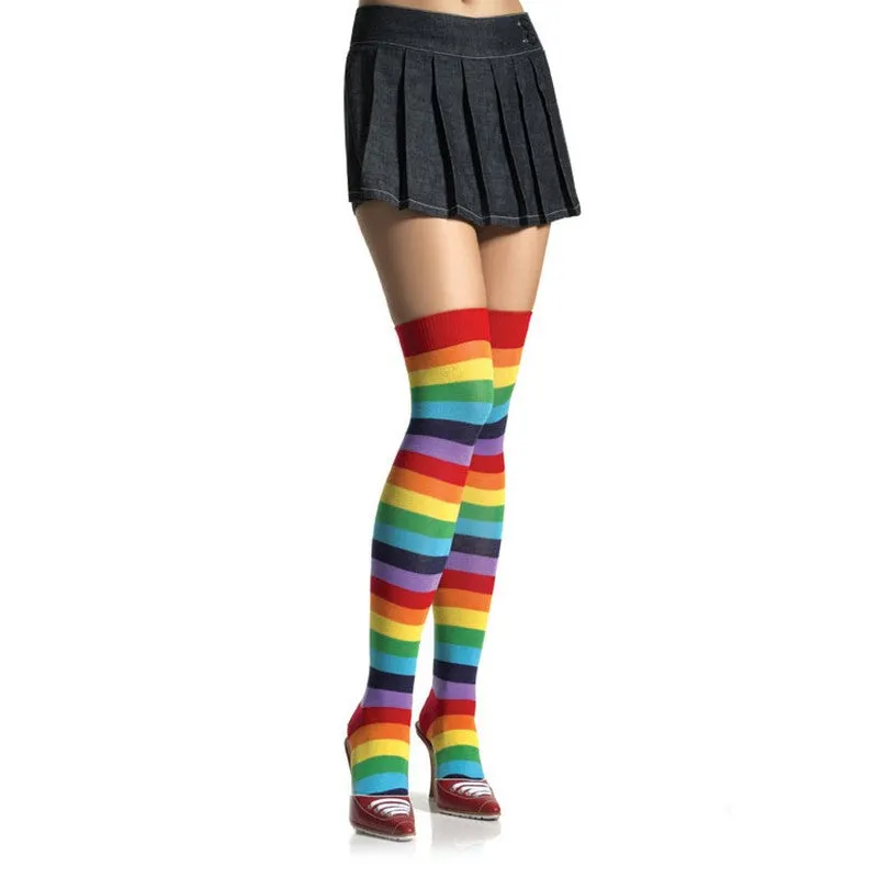 Rainbow Thigh High Stockings One Size Multicolor
