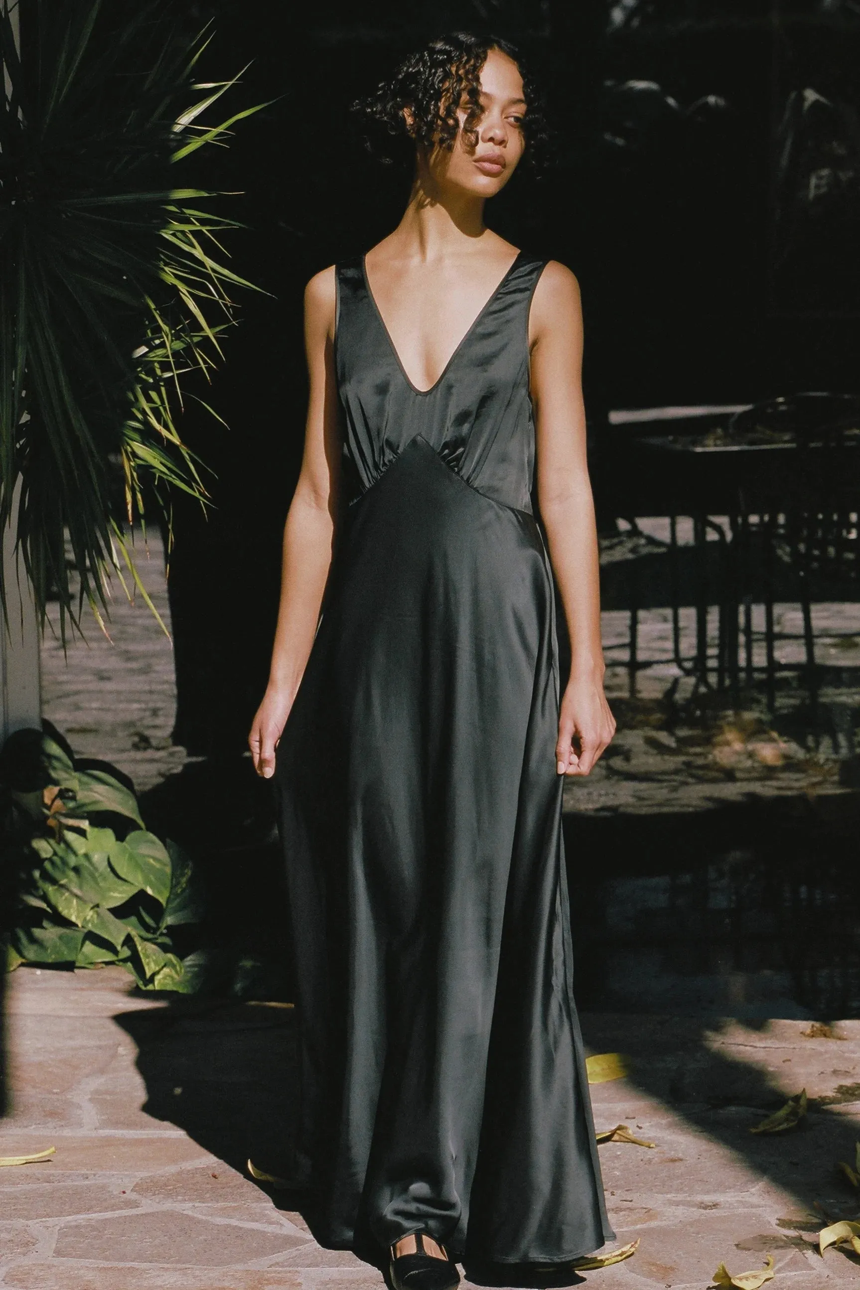 Reine Black Satin Maxi Dress