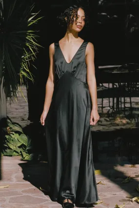 Reine Black Satin Maxi Dress