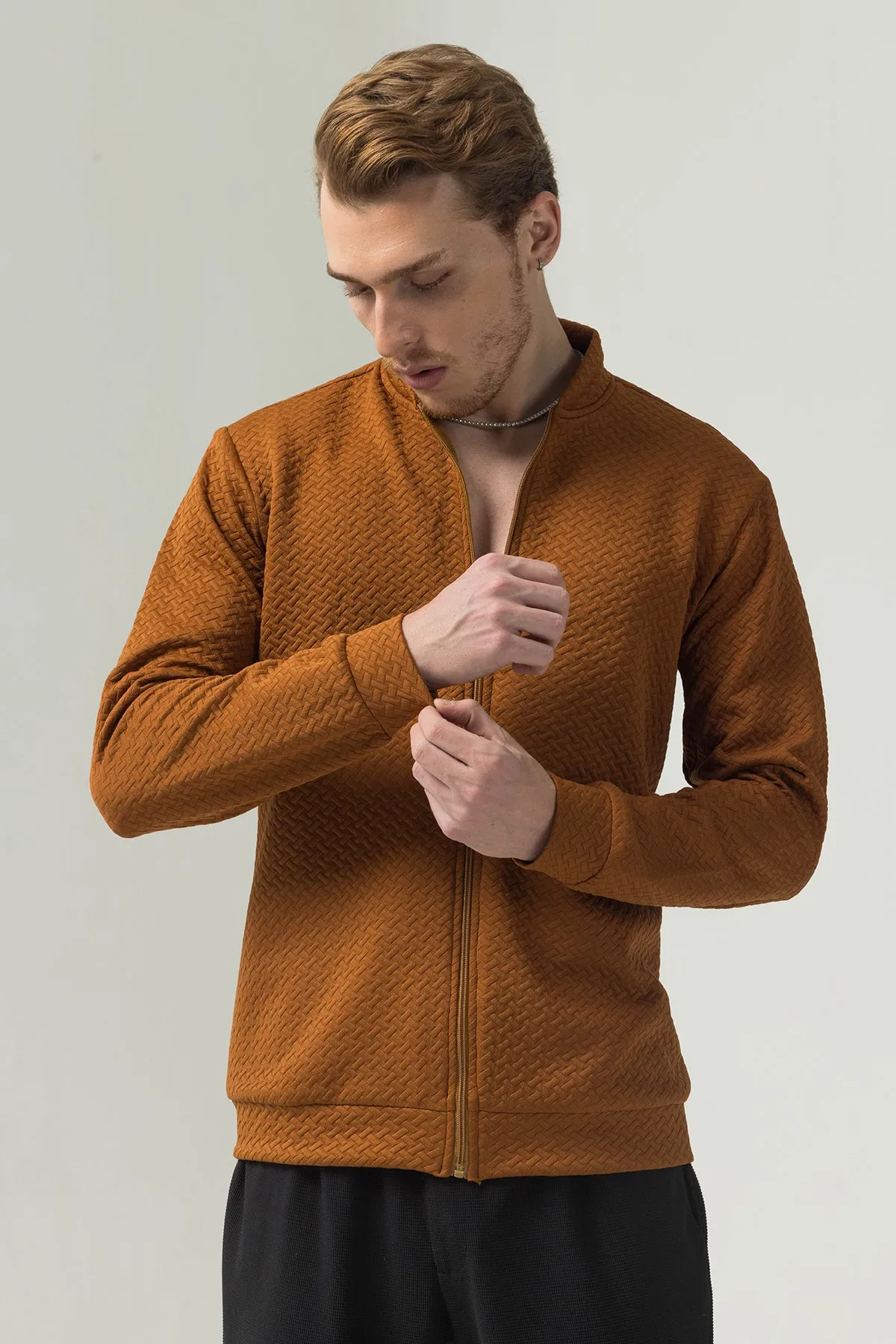 Rust plaid bomber jacket