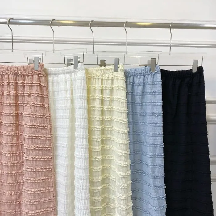 Set: Tie Shoulder Plain Frill Camisole Top   Elastic Waist Maxi A-Line Skirt