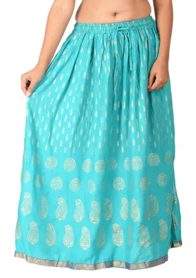 Sky Blue Ethnic Print Maxi Skirt