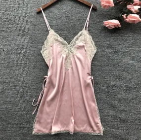 Sling V Neck slip Women's Satin Nightwear Lace Sleepwear