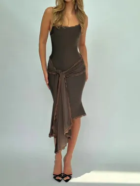 Spaghetti Strap Lace Detailed Ribbon Bodycon Short Dress