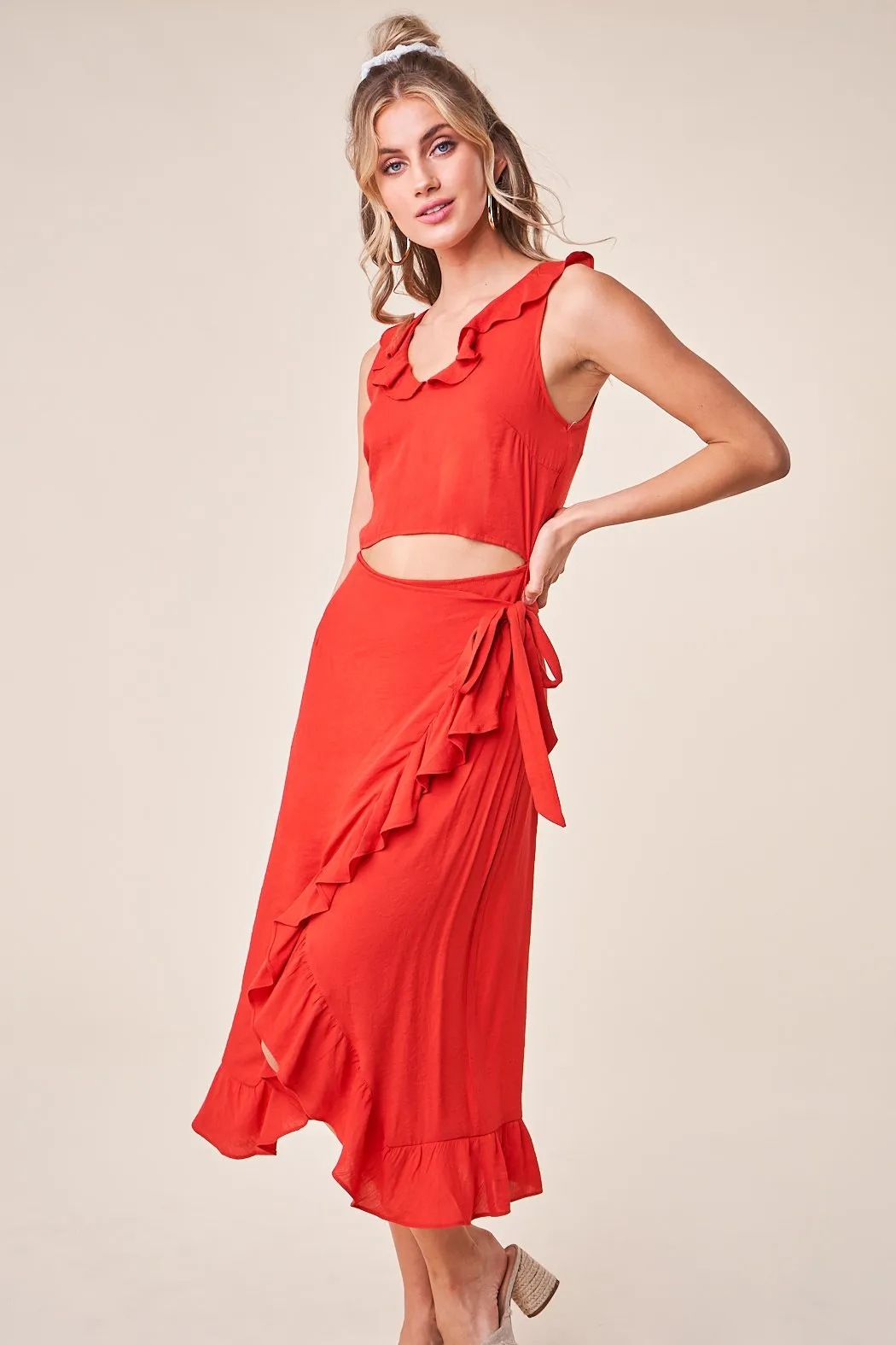Spicy Salsa Ruffle Wrap Dress