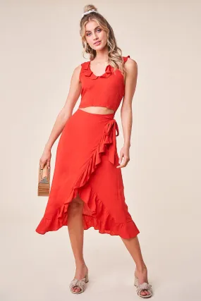 Spicy Salsa Ruffle Wrap Dress