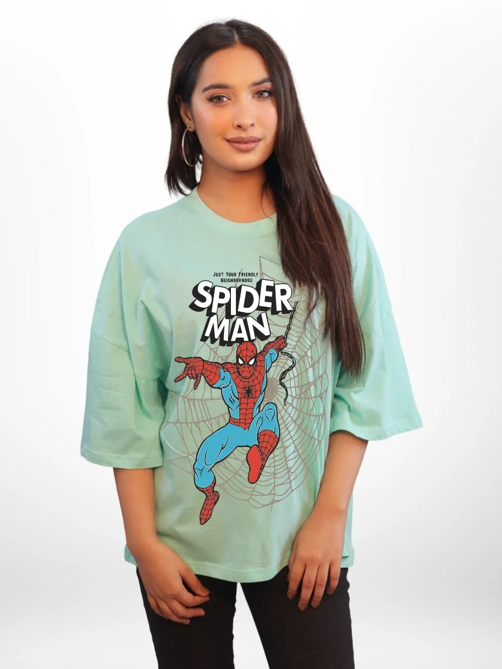 SPIDER-MAN: JUST YOUR FRIENDLY NEIGHBOURHOOD Graphic Printed Womens Drop Shoulder T-shirt Legacy Boutiques Dhaka