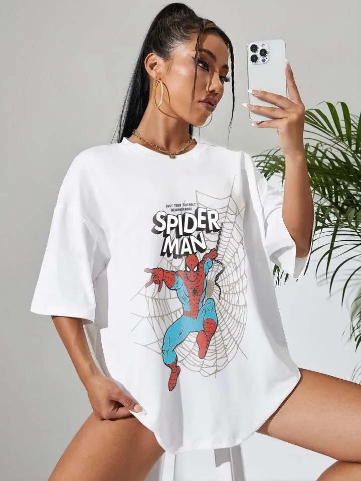 SPIDER-MAN: JUST YOUR FRIENDLY NEIGHBOURHOOD Graphic Printed Womens Drop Shoulder T-shirt Legacy Boutiques Dhaka