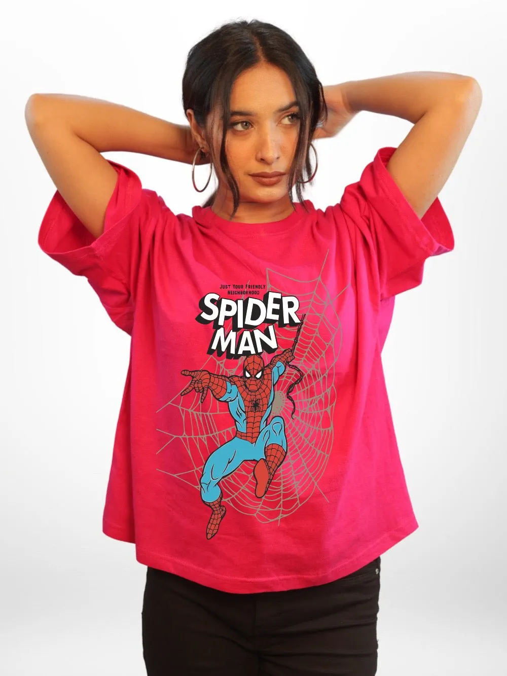 SPIDER-MAN: JUST YOUR FRIENDLY NEIGHBOURHOOD Graphic Printed Womens Drop Shoulder T-shirt Legacy Boutiques Dhaka