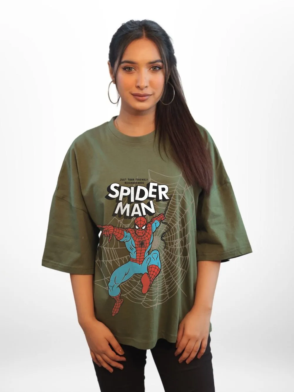 SPIDER-MAN: JUST YOUR FRIENDLY NEIGHBOURHOOD Graphic Printed Womens Drop Shoulder T-shirt Legacy Boutiques Dhaka