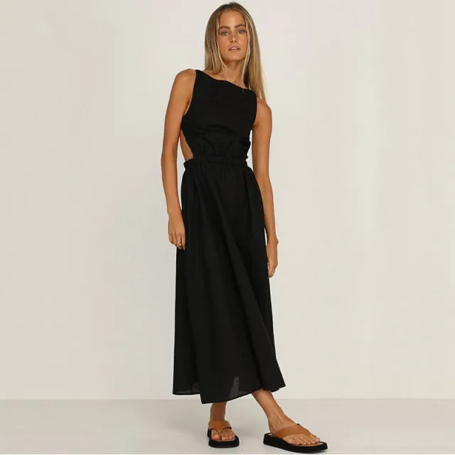 Strap Slip Black Backless Maxi Dress