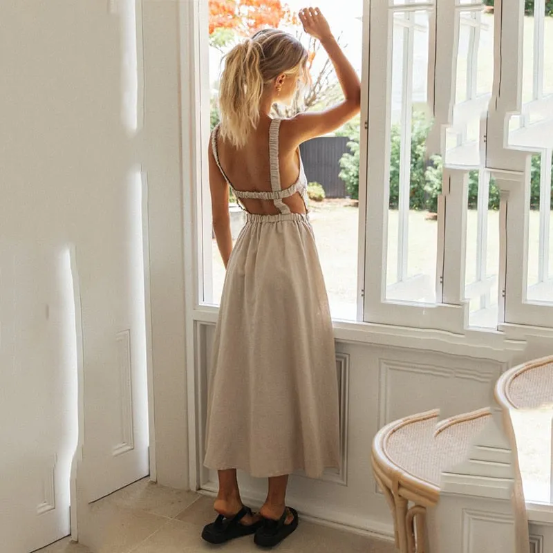 Strap Slip Black Backless Maxi Dress