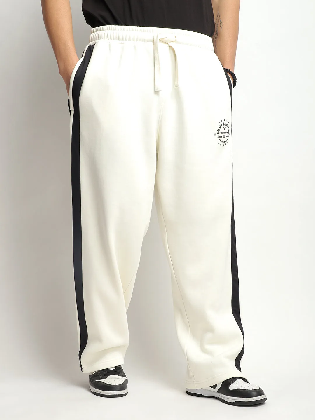 Stratford Off-White Cotton Loose Straight-Fit Sweatpants