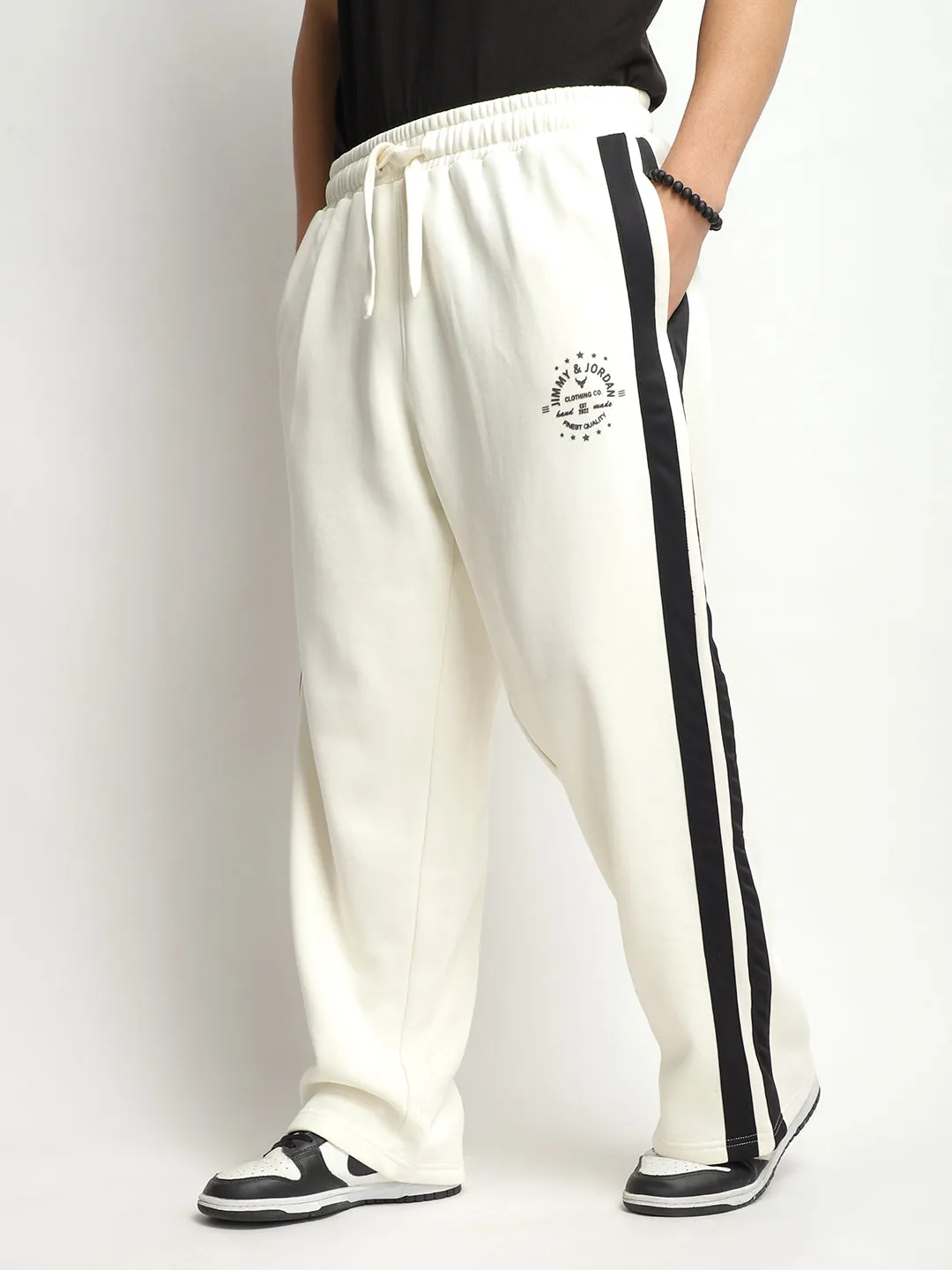 Stratford Off-White Cotton Loose Straight-Fit Sweatpants