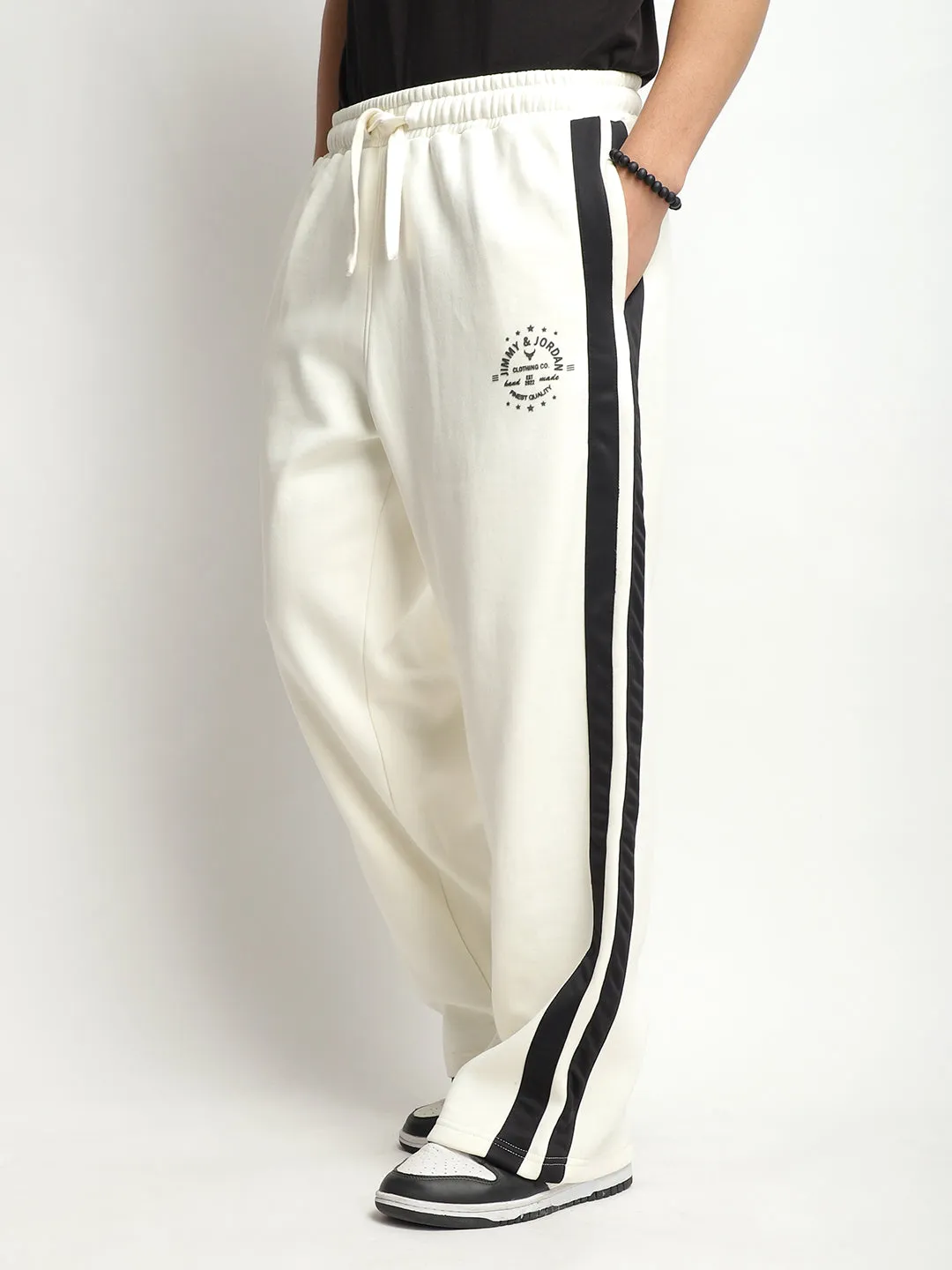 Stratford Off-White Cotton Loose Straight-Fit Sweatpants