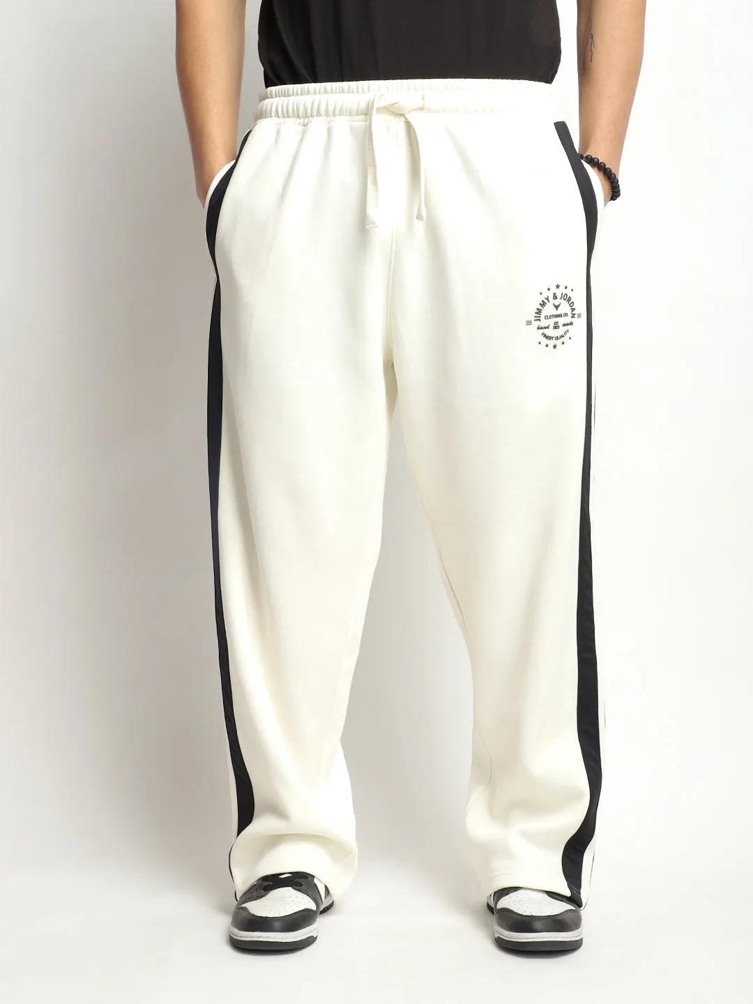 Stratford Off-White Cotton Loose Straight-Fit Sweatpants