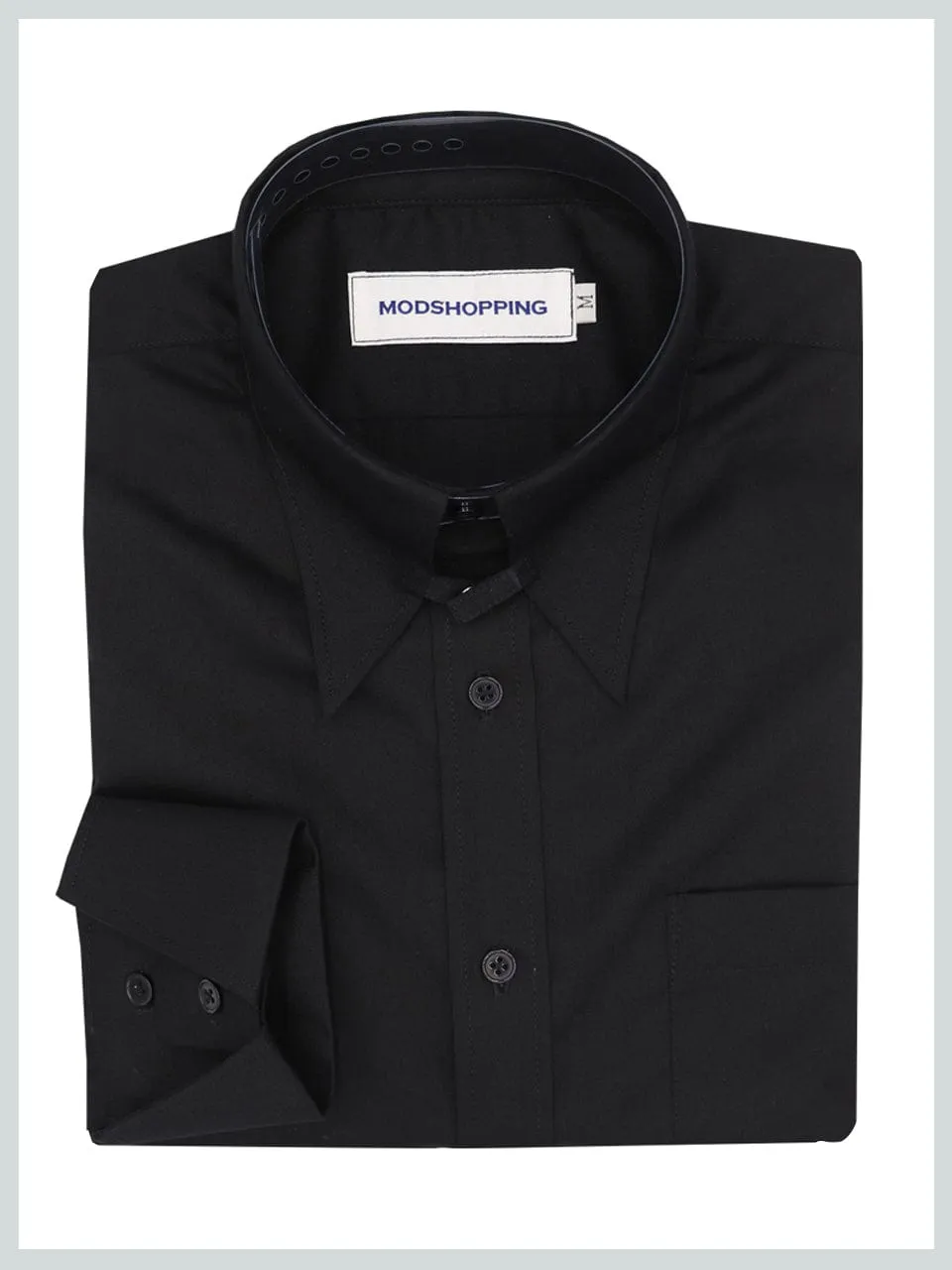 Tab Collar Shirt | 60s Vintage Style Black Shirt