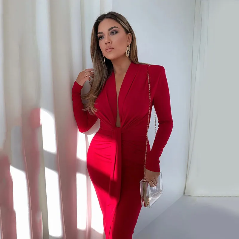 TastyHottie - Ariel Deep V Neck Full Sleeve Long Dress