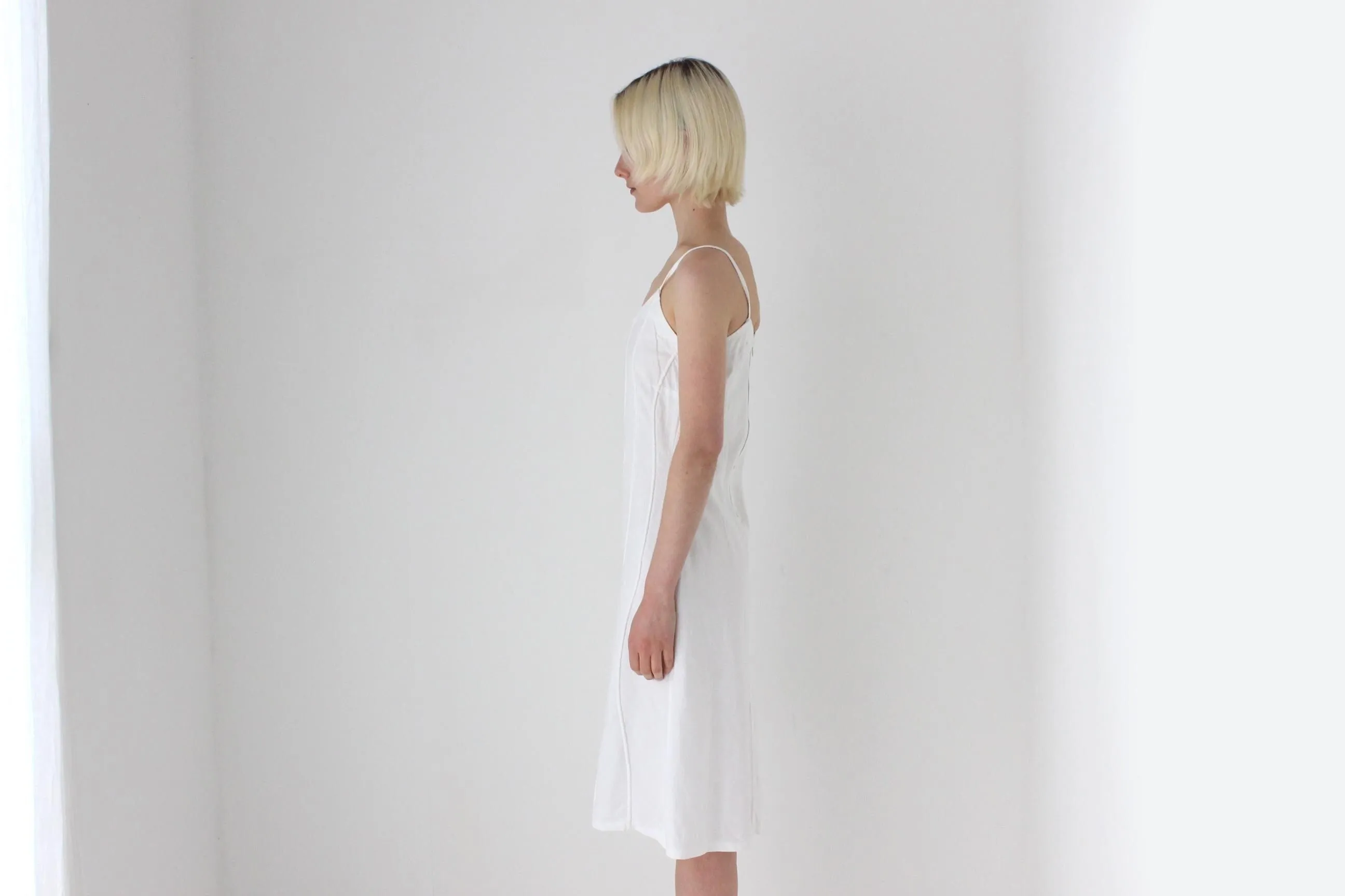 Textural 90s Linen Cotton Spaghetti Strap Slip Dress