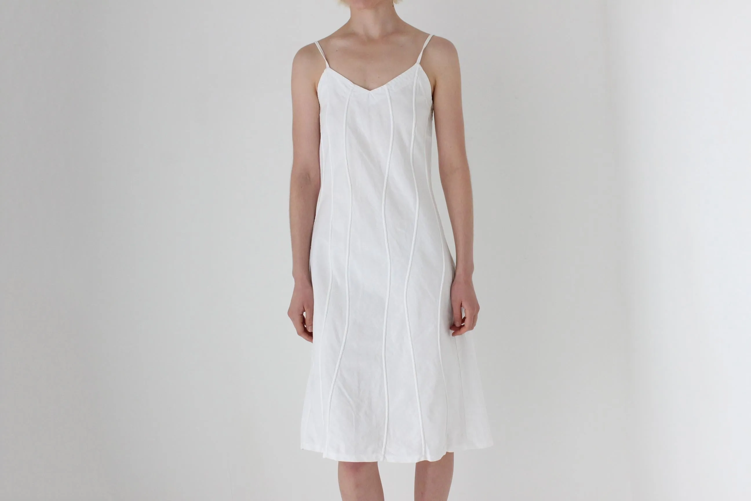 Textural 90s Linen Cotton Spaghetti Strap Slip Dress