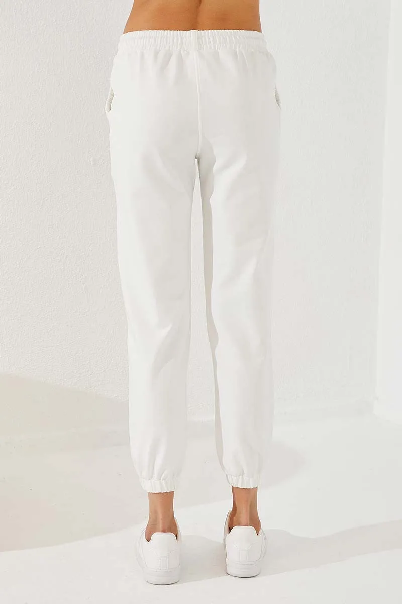 TMY Ecru Pleated Pocket Comfort Fit Elastic Cuff Women's Sweatpants - 94580 - Melitopol