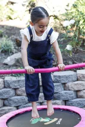 Toddler Girls Navy Corduroy Self-Tie Belt Contrast Button Details Overall /1-1-1