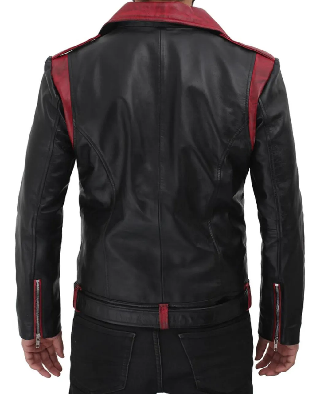 Unique Style Moto Genuine Sheep leather jacket in Red design and stylish zip