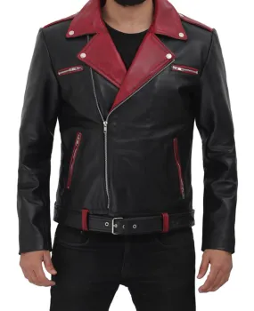Unique Style Moto Genuine Sheep leather jacket in Red design and stylish zip