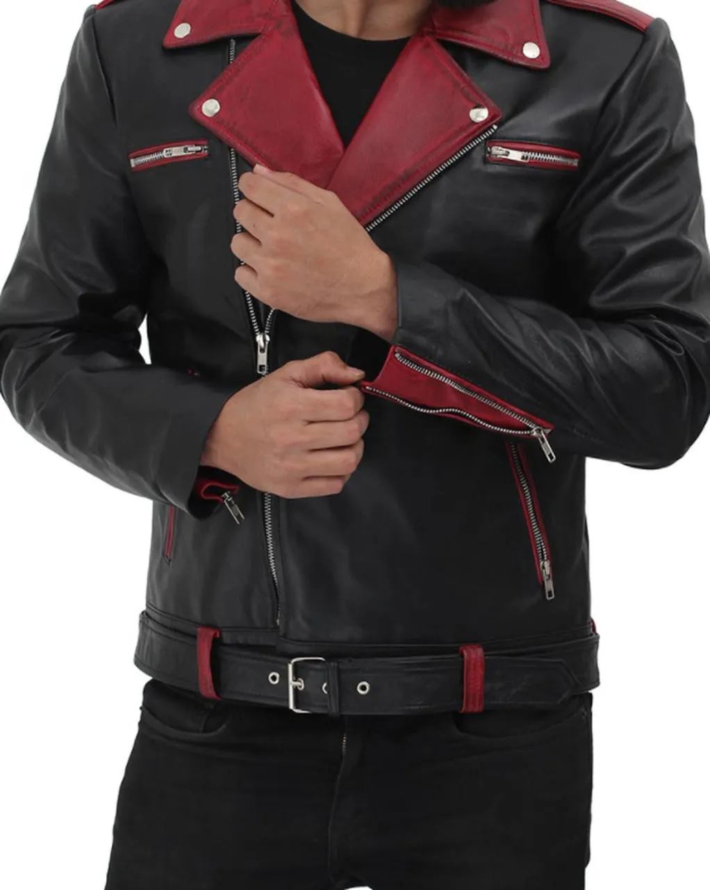 Unique Style Moto Genuine Sheep leather jacket in Red design and stylish zip