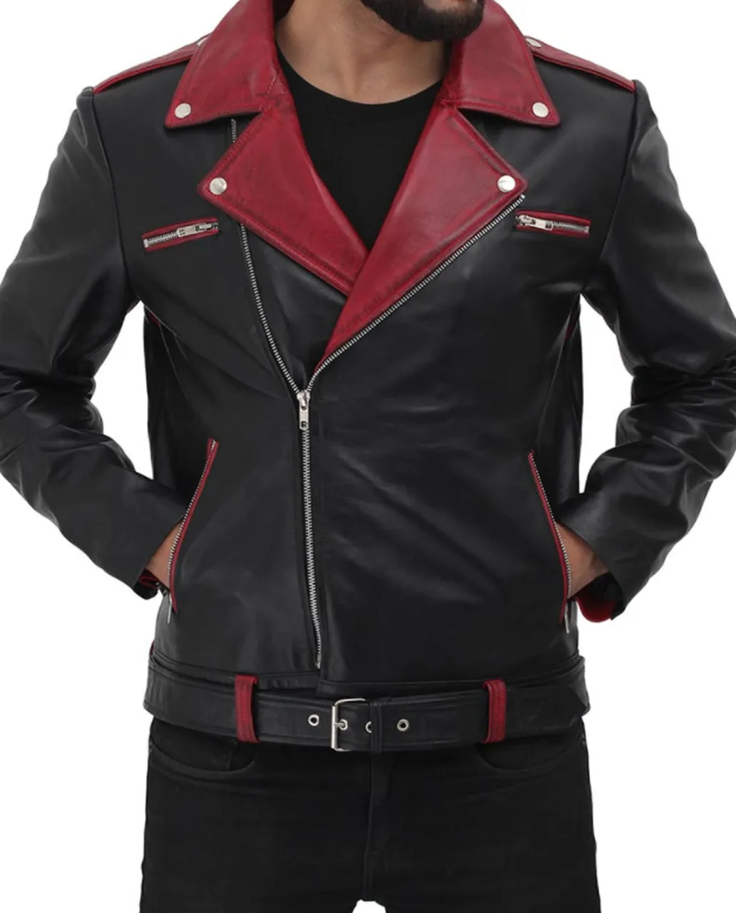 Unique Style Moto Genuine Sheep leather jacket in Red design and stylish zip