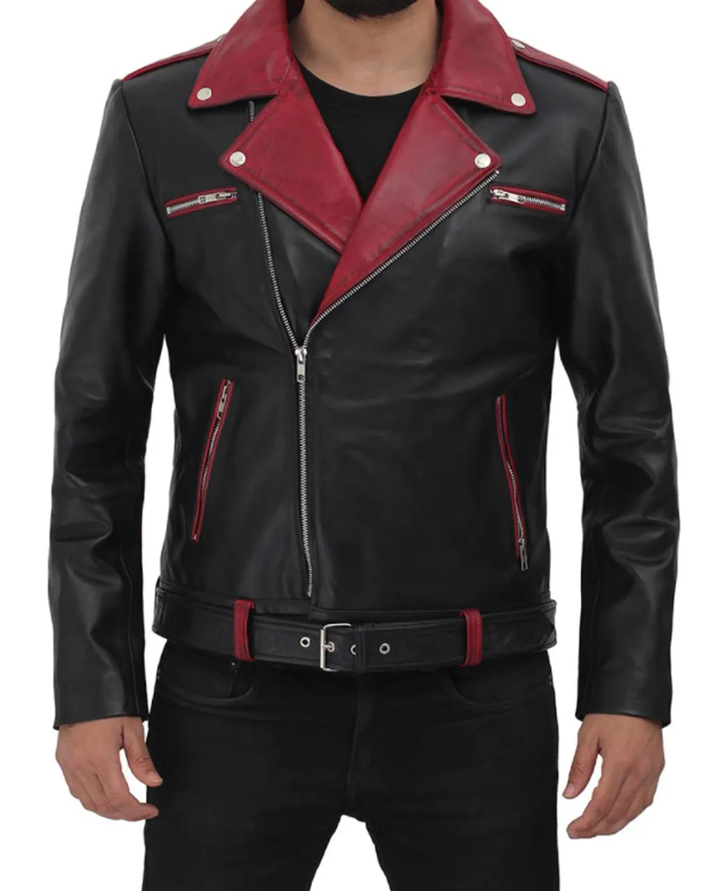 Unique Style Moto Genuine Sheep leather jacket in Red design and stylish zip
