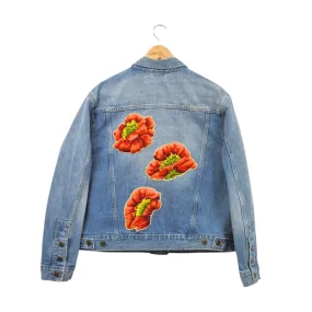 Upcycled Denim Jacket with Wool Poppy Motif | L