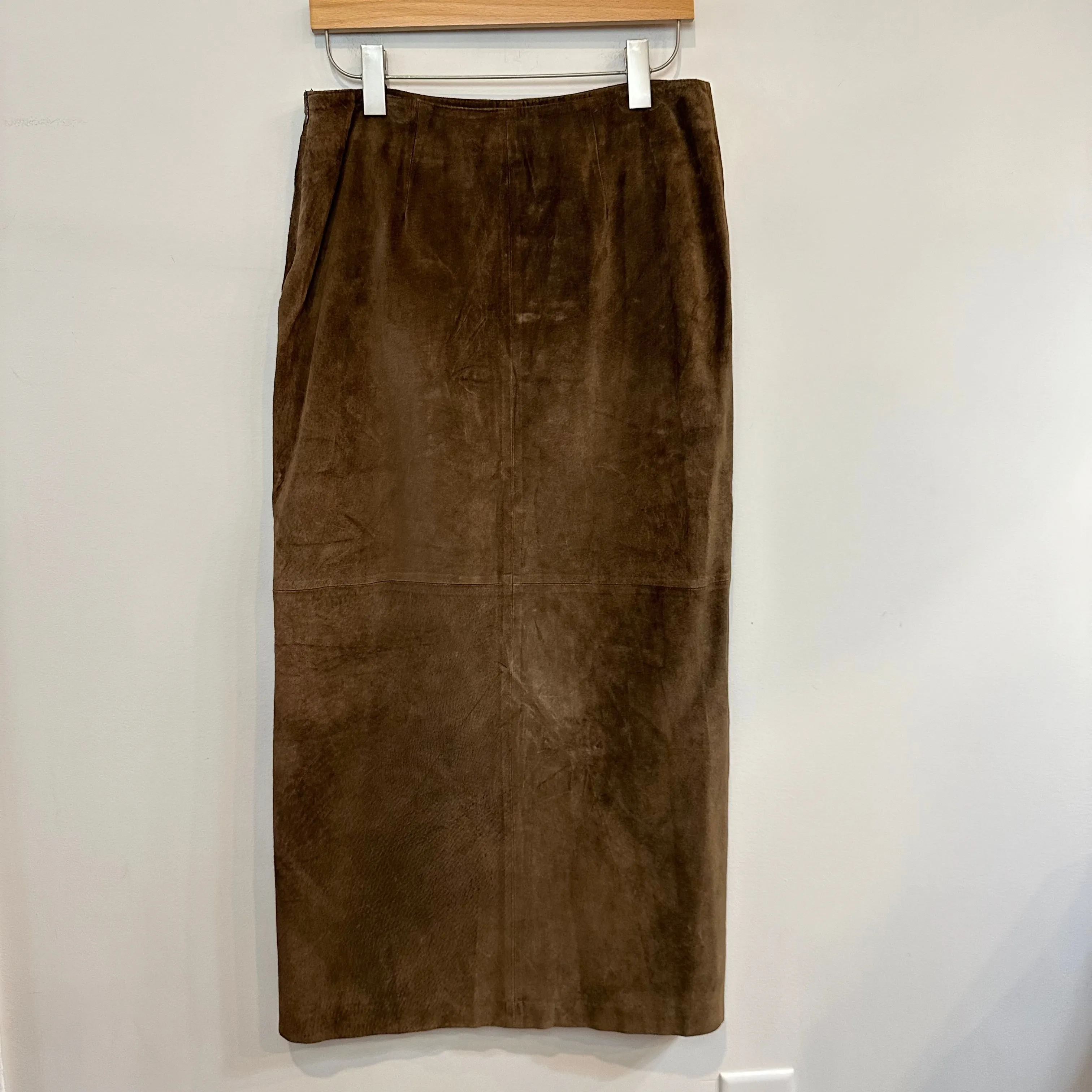 Vintage 90s Jones New York Country Suede Leather Midi Maxi Skirt Brown 10
