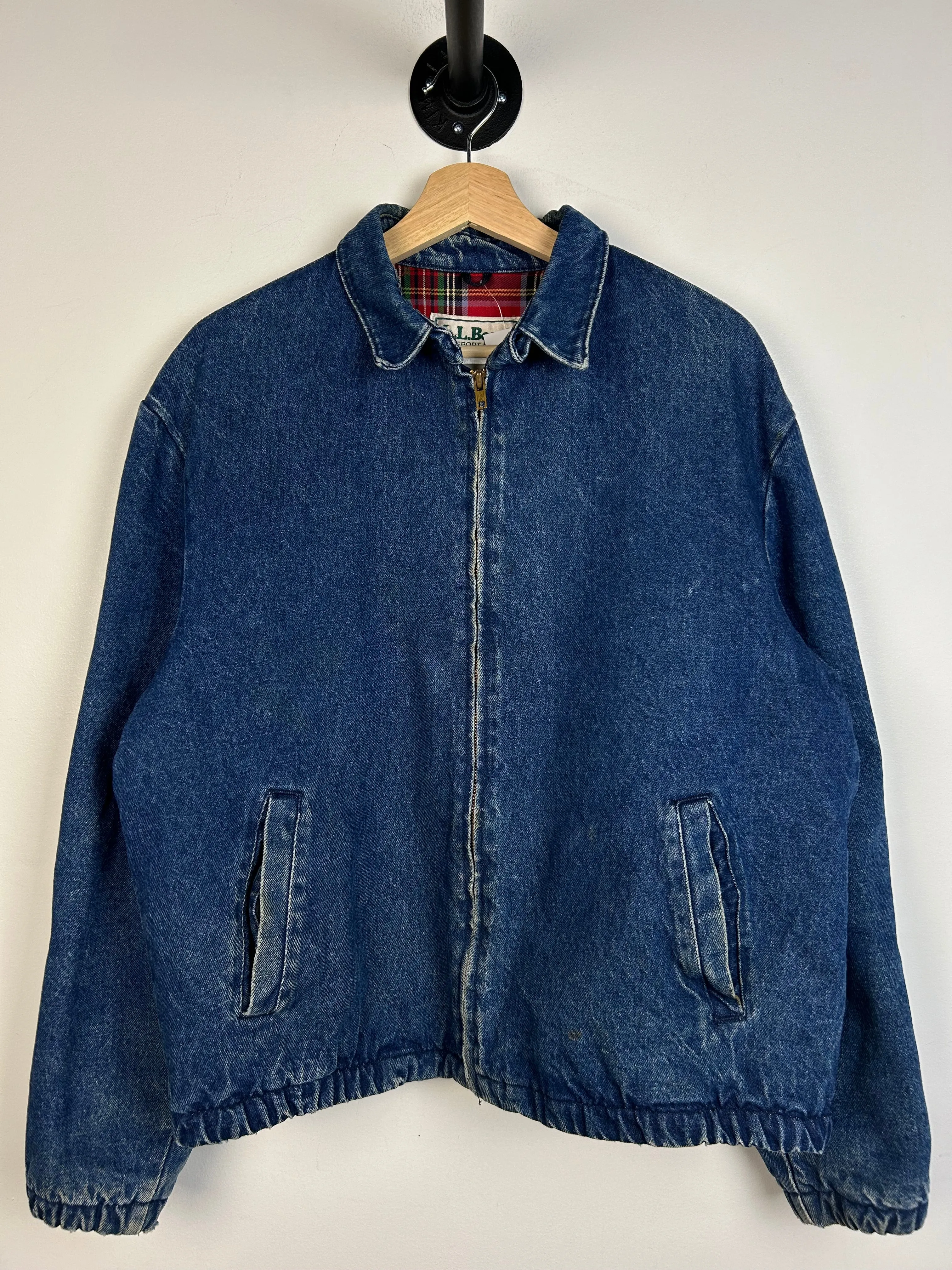 Vintage 90s L.L. Bean Plaid Lined Denim Cropped Jacket