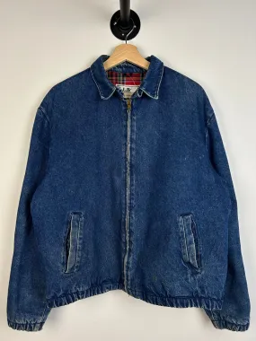 Vintage 90s L.L. Bean Plaid Lined Denim Cropped Jacket