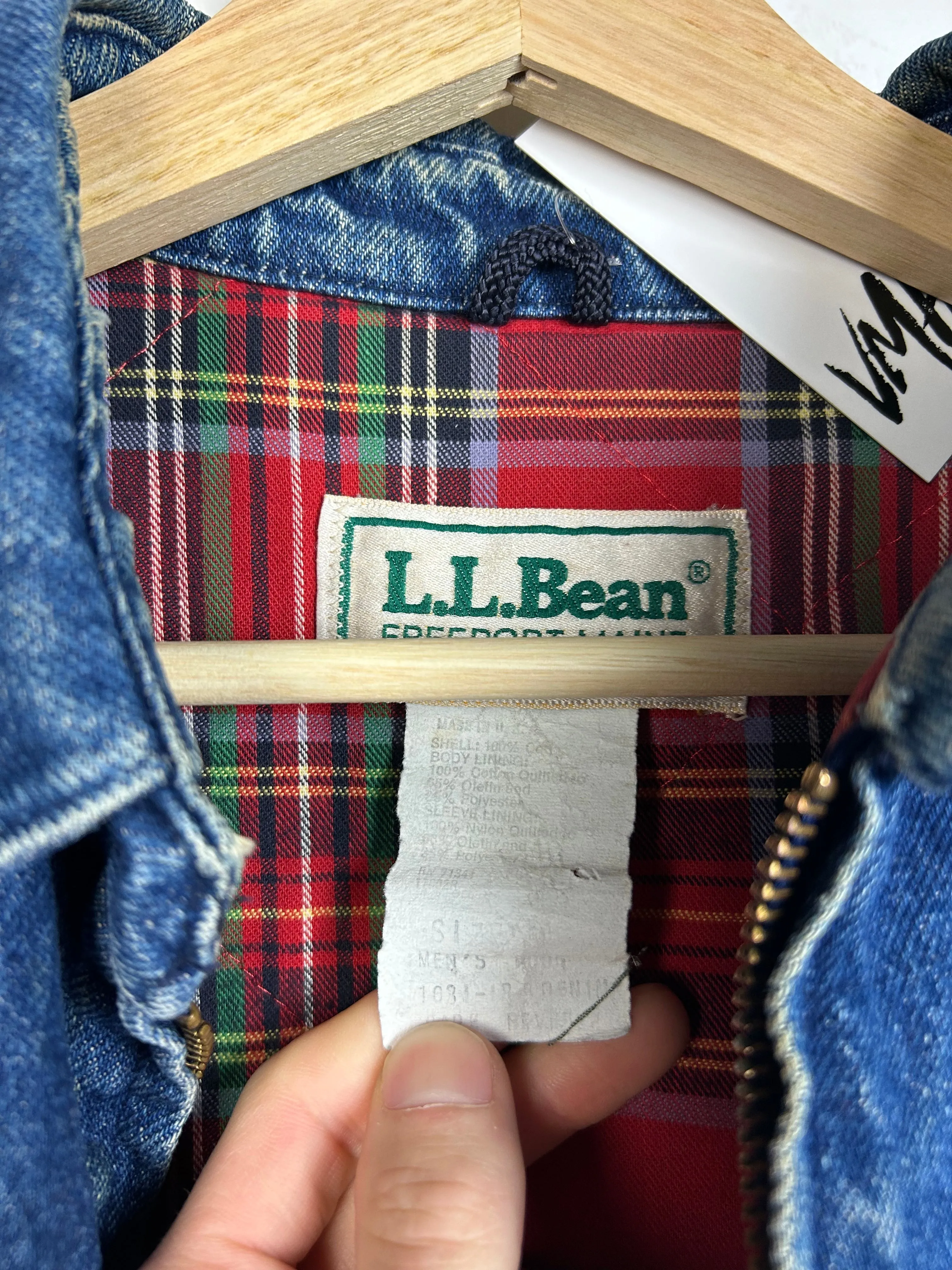 Vintage 90s L.L. Bean Plaid Lined Denim Cropped Jacket
