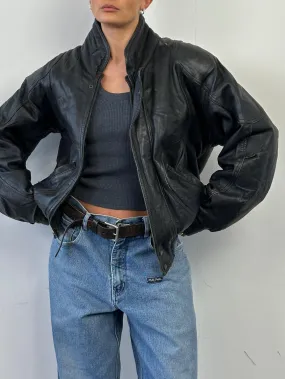 Vintage Leather Bomber Jacket - M