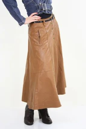 Vintage Maxi Leather Skirt Southwestern Boho