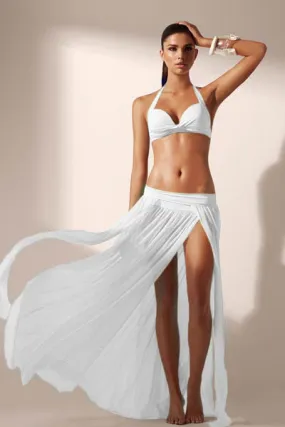 White Elegant Mesh Maxi Skirt Cool Beachwear