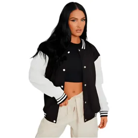 Women's Black Varsity Leather Bomber Jacket – Trendy & Chic