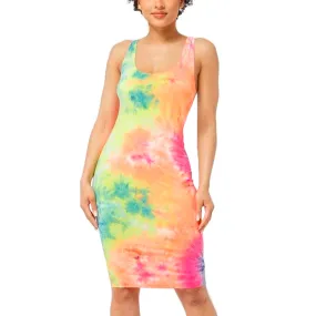 Women's Midi Bodycon Dress Tie-Dye Tank Top Sleeveless Scoop Neck Casual Dress
