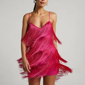 Women's Sexy Backless Deep V Fringe Cami Dress