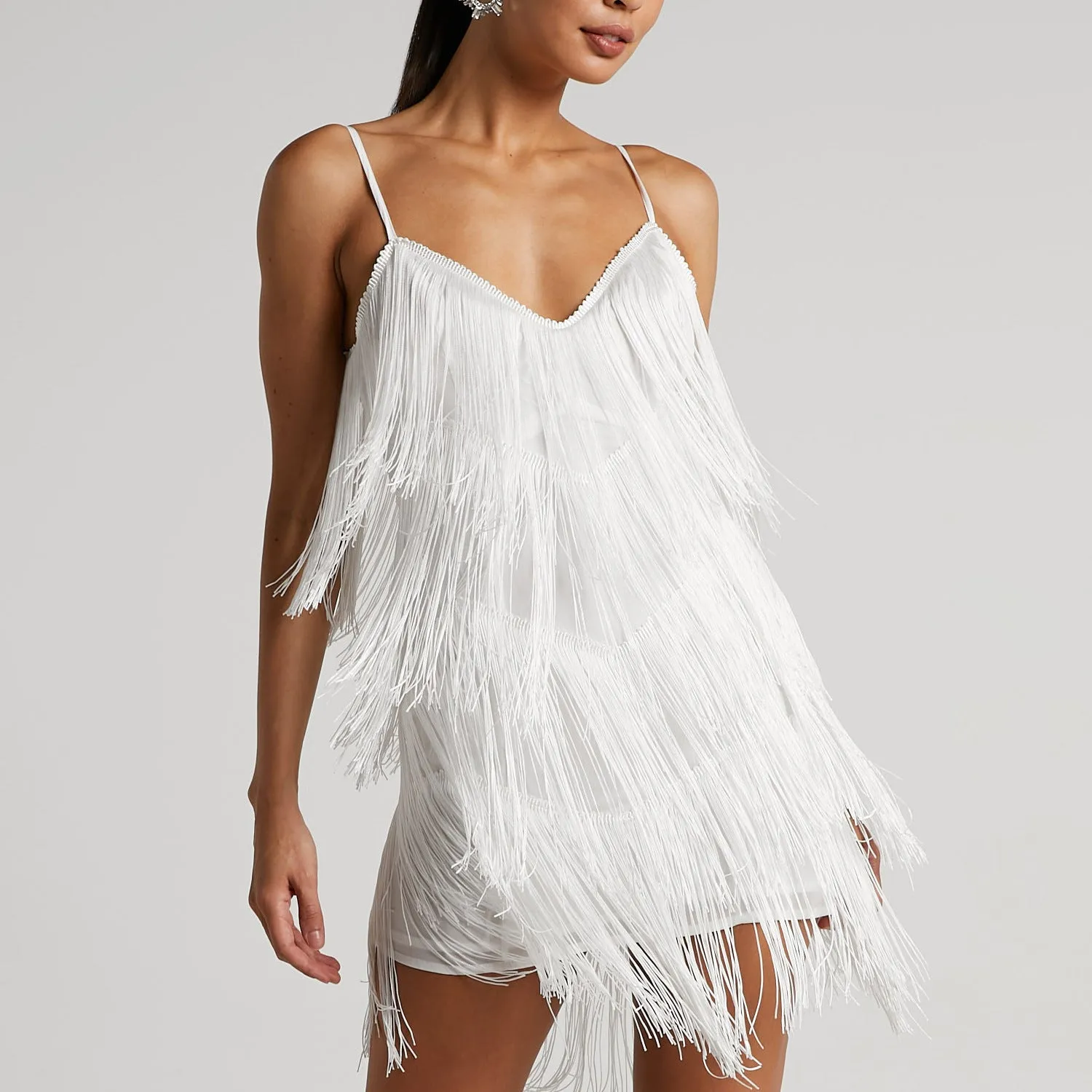 Women's Sexy Backless Deep V Fringe Cami Dress