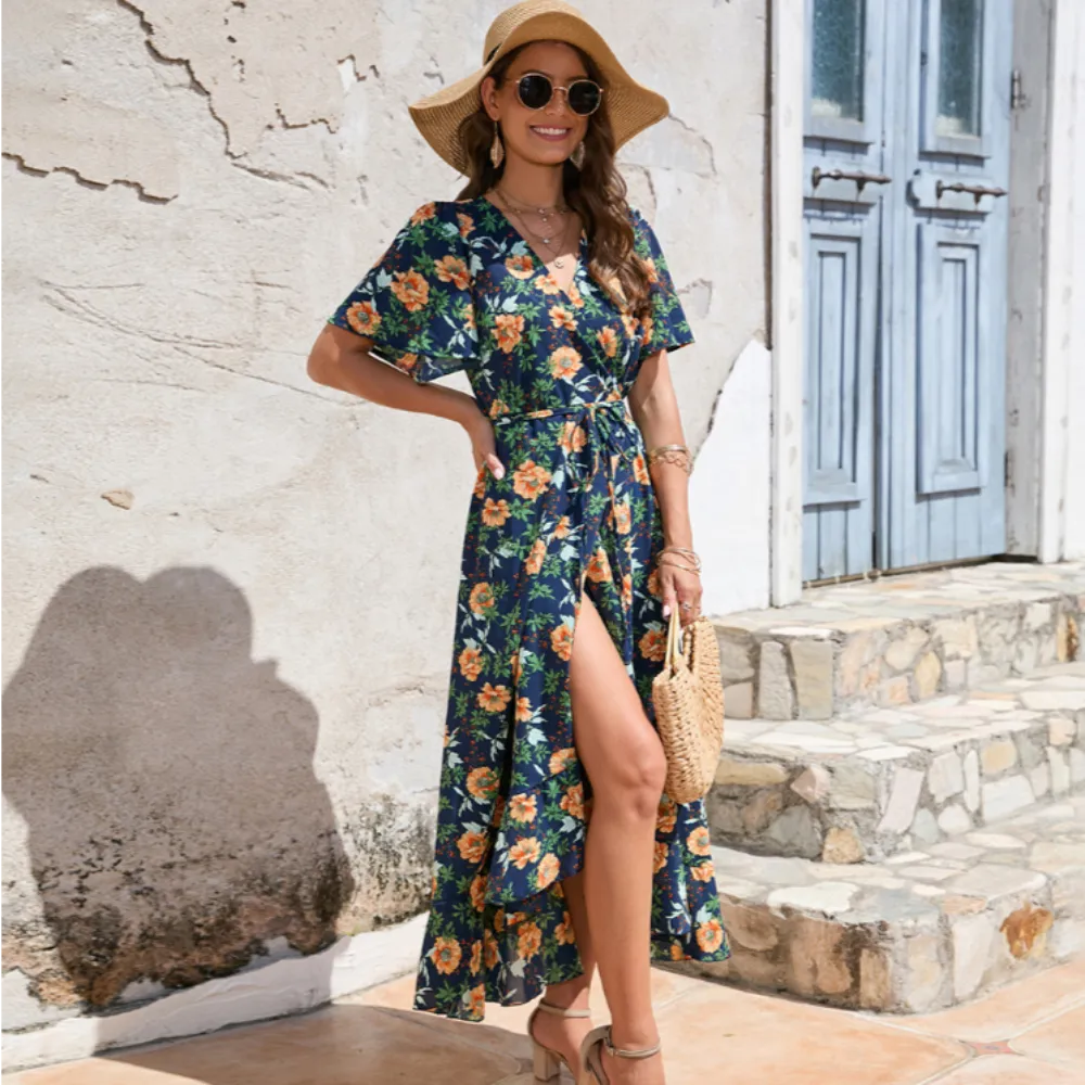 Wrap Style Summer Floral Dress With Ruffles | CozyCouture®