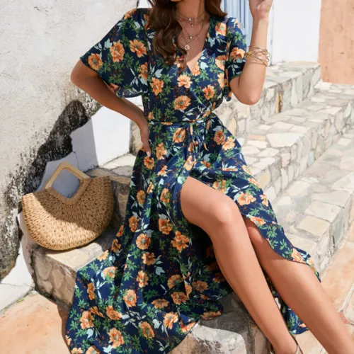 Wrap Style Summer Floral Dress With Ruffles | CozyCouture®