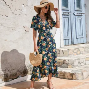 Wrap Style Summer Floral Dress With Ruffles | CozyCouture®