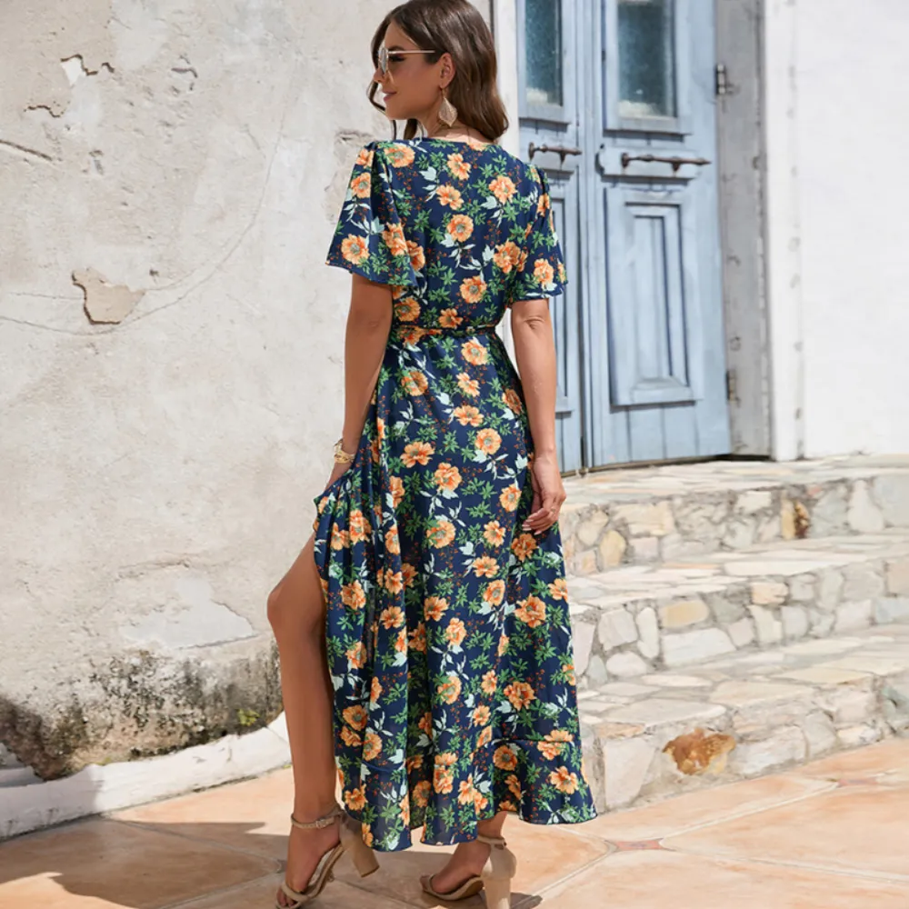 Wrap Style Summer Floral Dress With Ruffles | CozyCouture®
