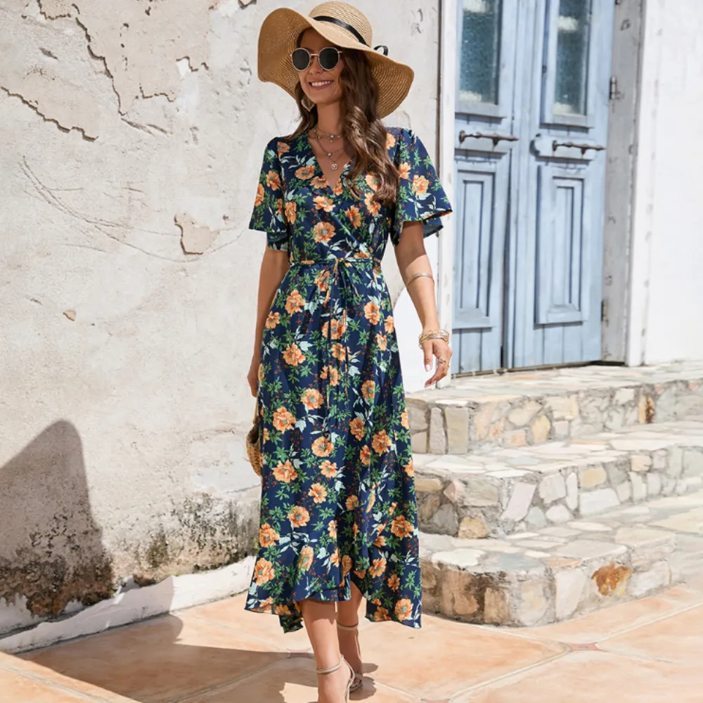 Wrap Style Summer Floral Dress With Ruffles | CozyCouture®